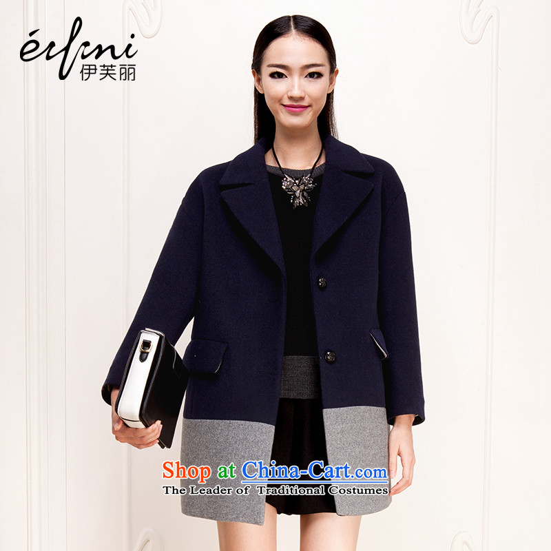 El Boothroyd 2015 winter clothing new Korean spelling color lapel gross? overcoat female 6481227890 navy blueL