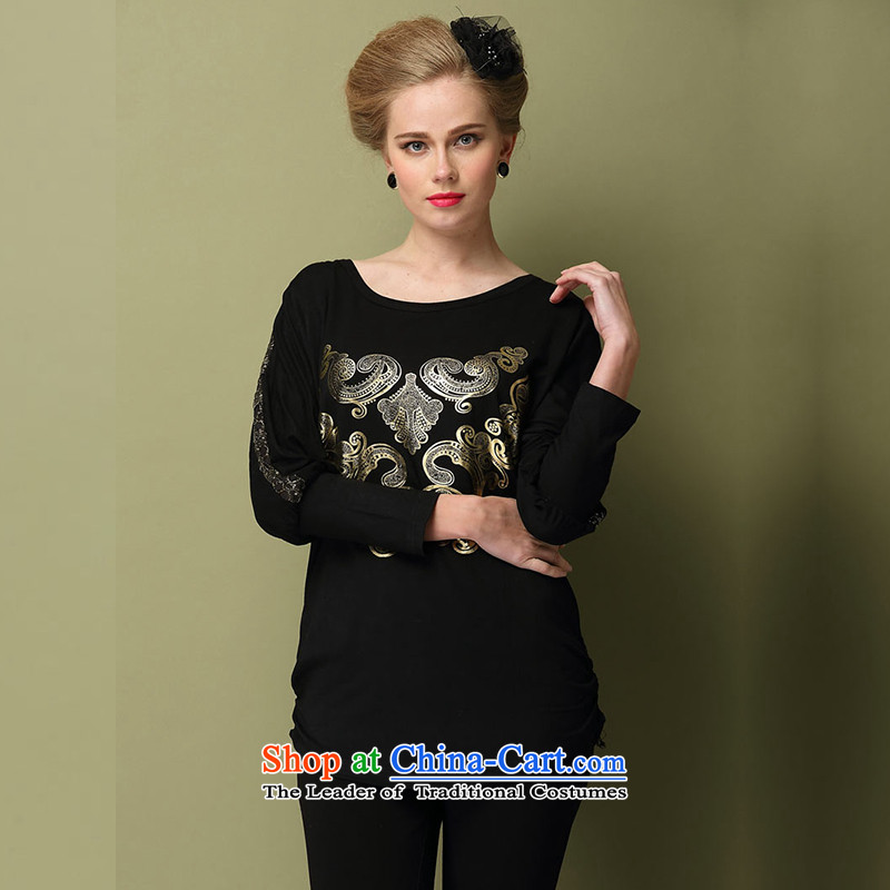 The Ni Dream Spring 2015 new products to Europe and the high end of the XL women forming the Netherlands thick mm lace stitching stamp long-sleeved T-shirt , black XXL, B0279 female Connie Dream , , , shopping on the Internet