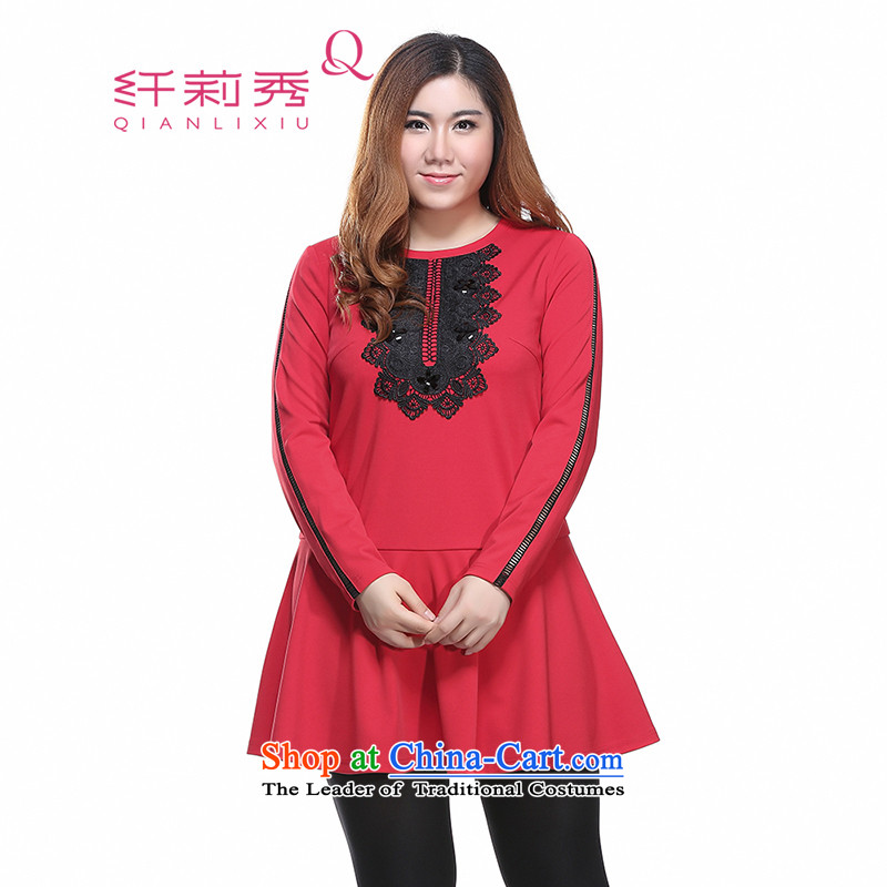The former Yugoslavia Li Sau-autumn and winter new larger female commuter OL of delicacy spend long-sleeved low-rise A Swing Sau San dresses Q6712?3XL red