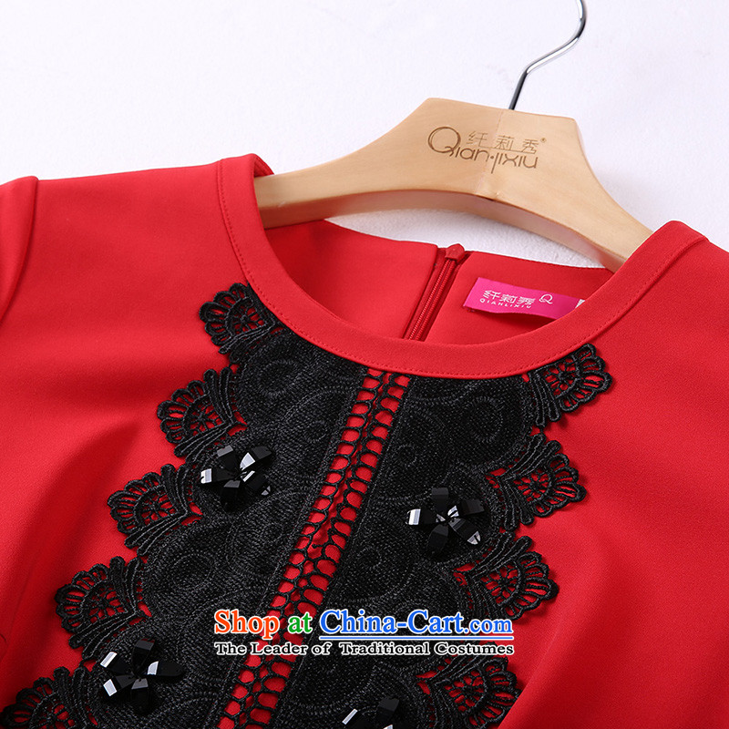 The former Yugoslavia Li Sau-autumn and winter new larger female commuter OL of delicacy spend long-sleeved low-rise A Swing Sau San dresses Q6712 3XL, Yugoslavia Li Hsiu-red , , , shopping on the Internet