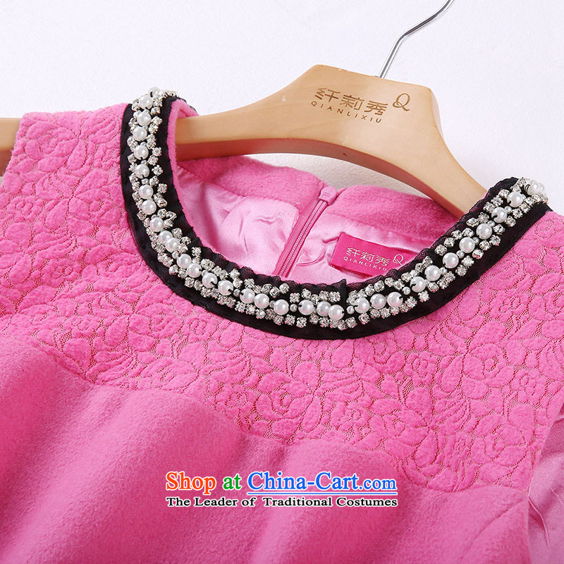 The former Yugoslavia Li Sau-winter new larger female western stitching Lace Embroidery video in thin long Sau San, elegance sleeveless wool a skirt Q6585 pink 3XL, Yugoslavia Li Sau-shopping on the Internet has been pressed.