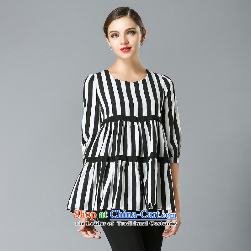 The Ni dream to increase women's wear shirts for Europe and the 2015 autumn new stylish vertical streaks T-shirt female video thin black and white streaks XXXXXL, y3342 shirt, Connie Dream , , , shopping on the Internet