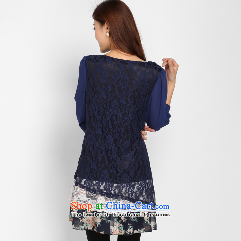 Luo Shani flower code women fall with thick mm lace loose intensify the sister thick, Hin obesity thin, dresses 3224 dark blue 6XL, shani flower sogni (D'oro) , , , shopping on the Internet