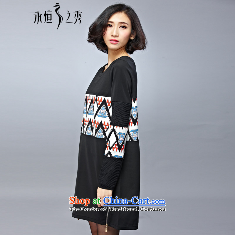 The Eternal-soo to xl women's dresses thick sister 2015 Autumn replacing new products bags fat mm thick and stamp out of poverty in the long graphics thin long-sleeved T-shirt black 4XL, eternal Soo , , , shopping on the Internet