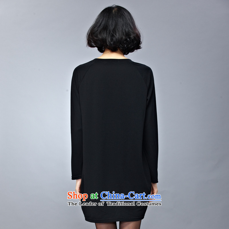 The Eternal Soo Choo loaded thick mm 2015 new large long-sleeved T-shirts in long loose stamp dresses black 4XL, eternal Soo , , , shopping on the Internet
