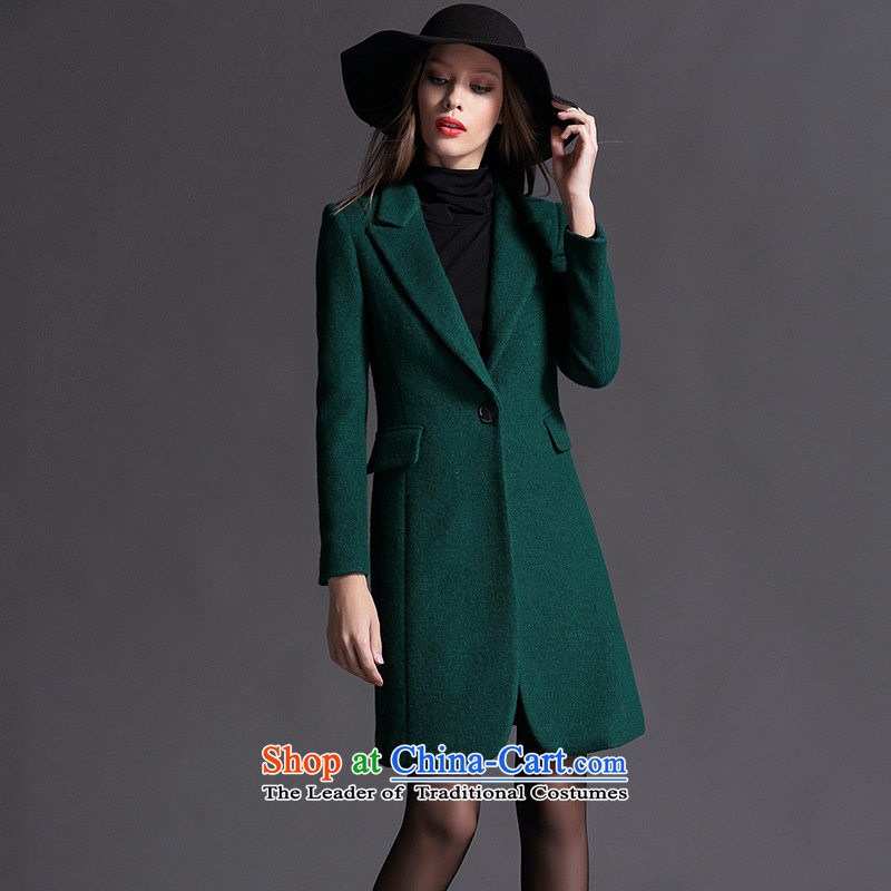 The half-timbered wool coat female Korean version of this Women's 2015 new Fall_Winter Collections in the medium to long term, Sau San a wool coat windbreaker thick dark green clip cotton?S