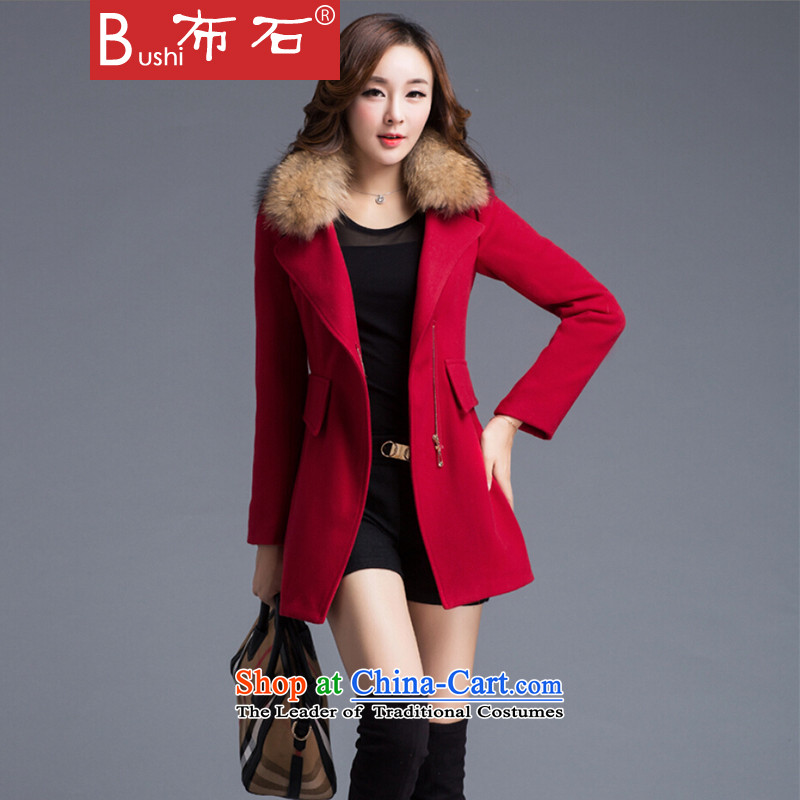 The Shek autumn and winter coats of wool? Korea thick edition in Sau San long hair?' Women's jacket red L