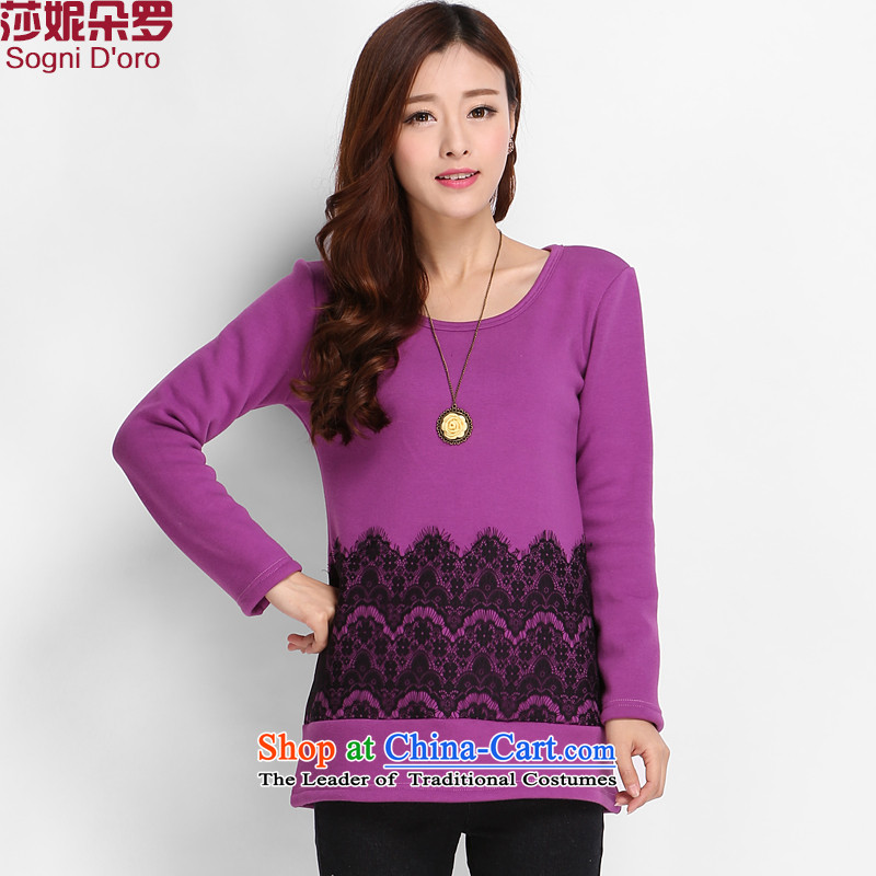 Shani flower of thick women's code of the npc sweater girl relaxd the lint-free sister winter clothing plus thick indeed intensify 200 catties T-shirt 8003 purple?3XL female