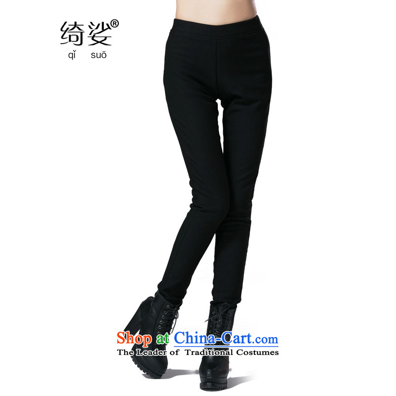 As provided for autumn and winter new products for larger female thick mm ultra thin plus ventricular hypertrophy of graphics-thick plus lint-free goods number-2383 black trousers4XL