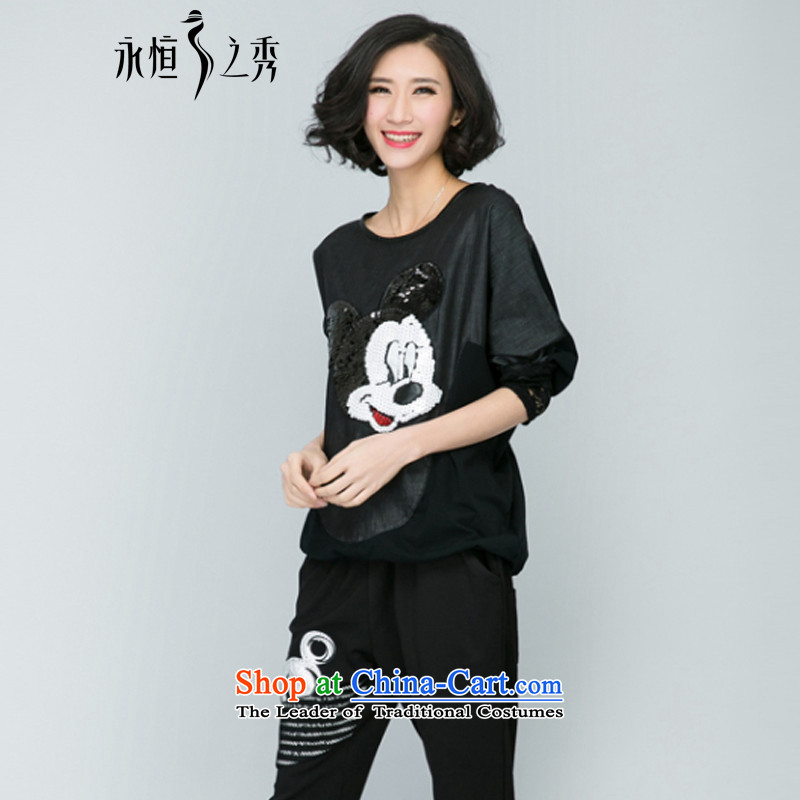 The Eternal Yuexiu Code women thick mm2015 spring new short) cowboy bat sleeves cartoon images on film shirt t-shirt with black and gray 2XL, eternal Soo , , , shopping on the Internet