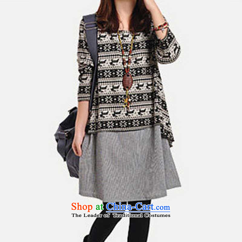 Arthur magic yi 2015 Autumn, new larger female Korean Version Stamp leave two stylish and relaxd long-sleeved black skirt , L, Arthur Magic Yi shopping on the Internet has been pressed.