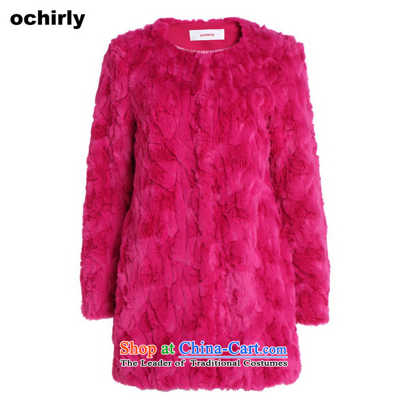 The new Europe, ochirly female stylish relaxd Imitated leather grass. long overcoat 1144042600 L(170/92A), 025 Europe, Cherry Red Force (ochirly) , , , shopping on the Internet