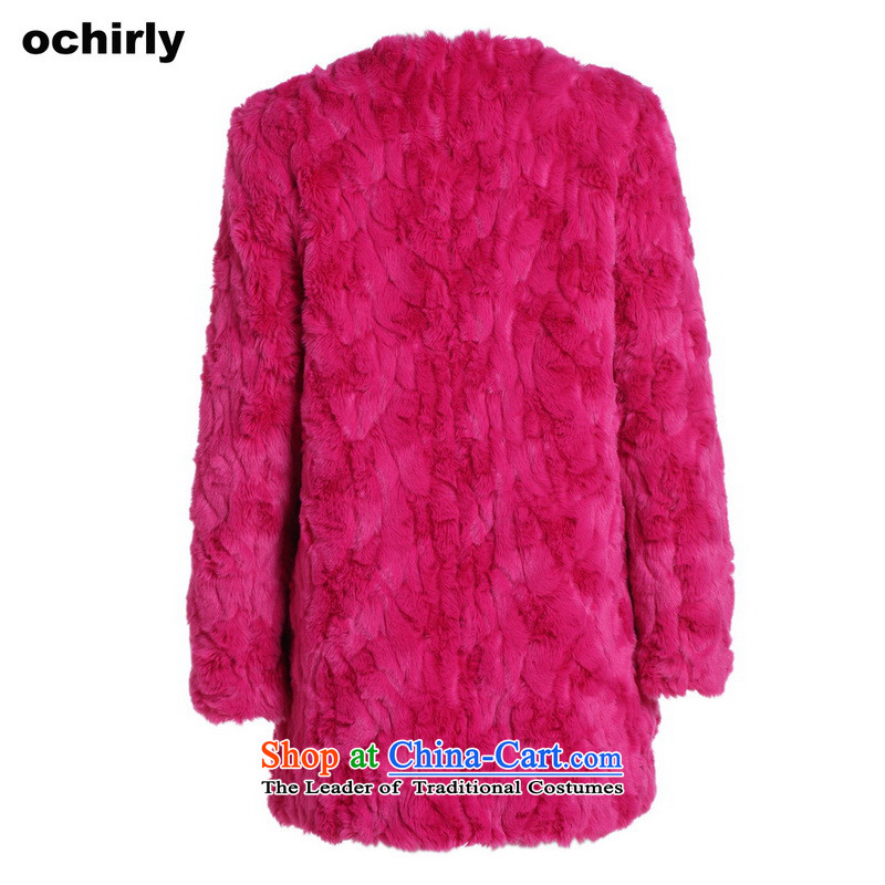 The new Europe, ochirly female stylish relaxd Imitated leather grass. long overcoat 1144042600 L(170/92A), 025 Europe, Cherry Red Force (ochirly) , , , shopping on the Internet