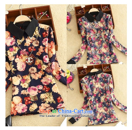 Love is to increase the number of women with the burden of thick mm long-sleeved shirt, forming the basis for winter thick sister plus lint-free T-shirt f5608 thick daisy-chained to love XL, color (AI QING QIAO) , , , shopping on the Internet