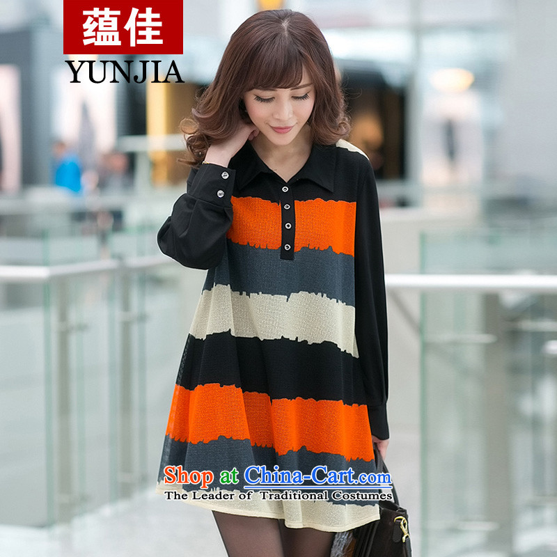To better autumn and winter new larger female Korean loose video thin dresses, long-sleeved knocked stripe Thick coated skirts collision people 3XL, stripe to excellent shopping on the Internet has been pressed.