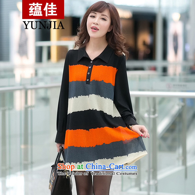 To better autumn and winter new larger female Korean loose video thin dresses, long-sleeved knocked stripe Thick coated skirts collision people 3XL, stripe to excellent shopping on the Internet has been pressed.