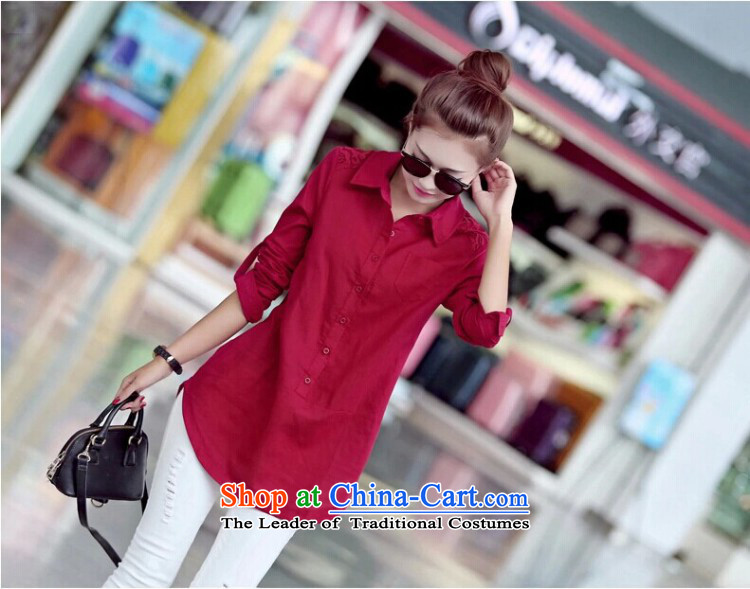 During the spring and autumn long-sleeved shirt female loose Korean head kit shirt female spring and autumn cotton linen tunic shirt wine red XXL picture, prices, brand platters! The elections are supplied in the national character of distribution, so action, buy now enjoy more preferential! As soon as possible.