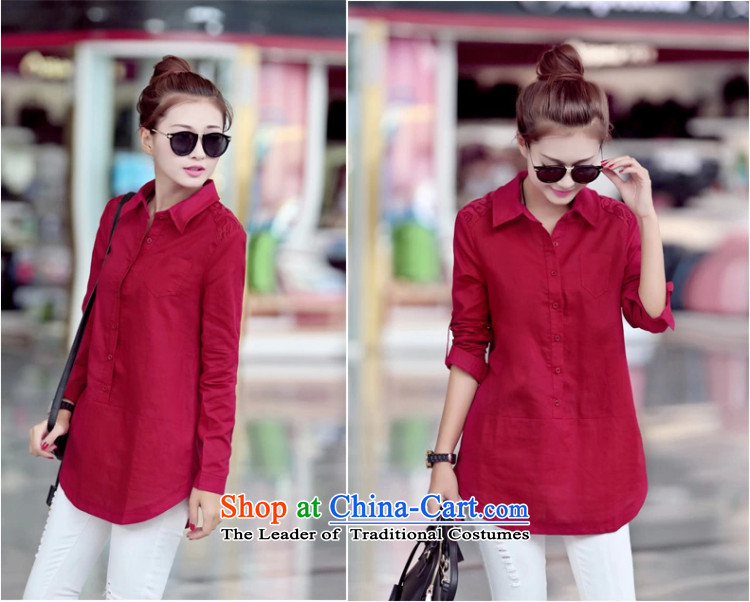During the spring and autumn long-sleeved shirt female loose Korean head kit shirt female spring and autumn cotton linen tunic shirt wine red XXL picture, prices, brand platters! The elections are supplied in the national character of distribution, so action, buy now enjoy more preferential! As soon as possible.