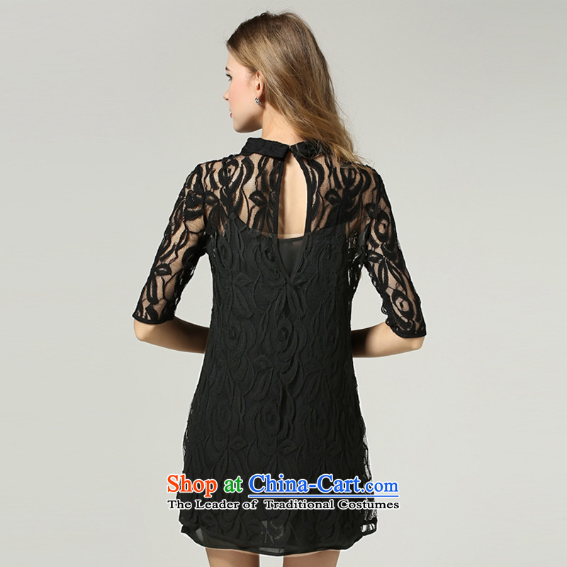 Rui Mei to increase women's code 2015 Autumn new thick MM thick people Sau San video engraving thin lace both within and outside the piece dresses S1115 5XL, Rui Mei be black (RIUMILVE) , , , shopping on the Internet