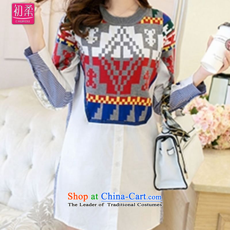 The early spring and autumn 2015) relaxd Sophie larger female Western Wind thick MM geometric patterns knitted knitwear stitching streaks shirt skirt dresses picture color large number M early Sophie , , , shopping on the Internet