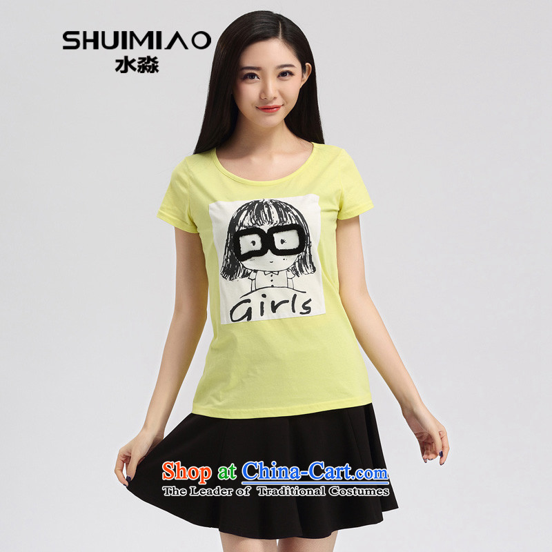 The representative of the spring and summer of 2015, the water of the new Korean version of large numbers of ladies thick mm video thin hedge t-shirt pure cotton short-sleeved S15CB4612 Qiu Xiang WongL