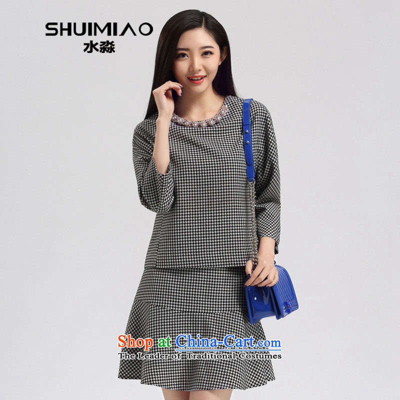 The representative of Korean women water load 2015 new chidori of aristocratic temperament larger t-shirt sweater S15CJ4702 checkeredXL