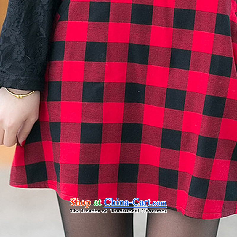 In the autumn of 2015, Sophie female new 200 catties plus hypertrophy code women new m thick Korean long-sleeved Pullover loose grating dresses female 2851 Red 5XL, Sophie (ROULAN included) , , , shopping on the Internet