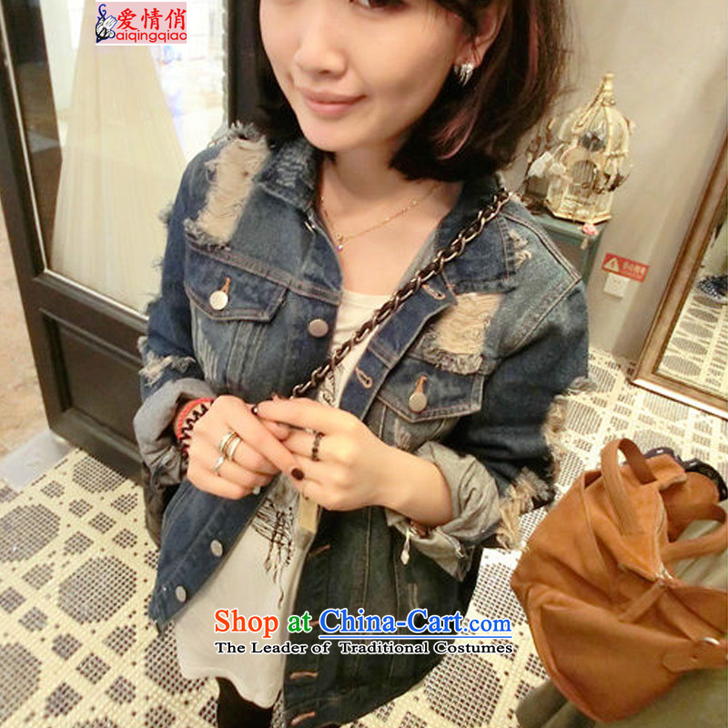 Love is the size of the hole in the new version of the beggar cowboy jacket water to handle the old clothes female Korean d8023 cowboy colorL