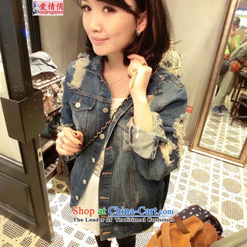 Love is the size of the hole in the new version of the beggar cowboy jacket water to handle the old clothes female Korean d8023 cowboy color L, love is (AI QING QIAO) , , , shopping on the Internet