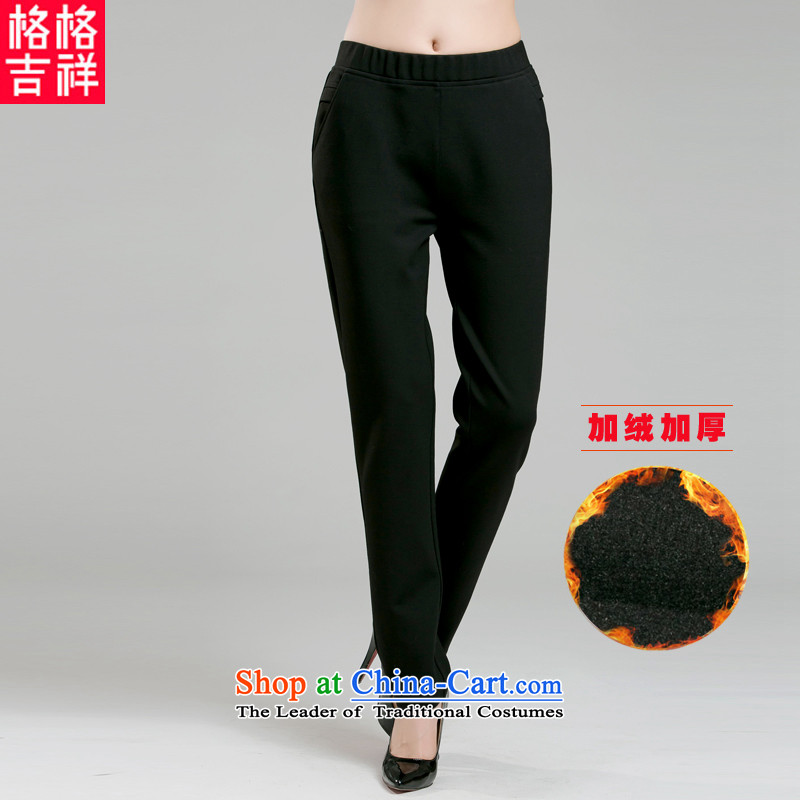 The interpolator auspicious xl women 2015 autumn and winter new Korean version of Fat MM VIDEO Plus thin stretch forming the thick wool pant K58983XL_160-180 catty wearing black_