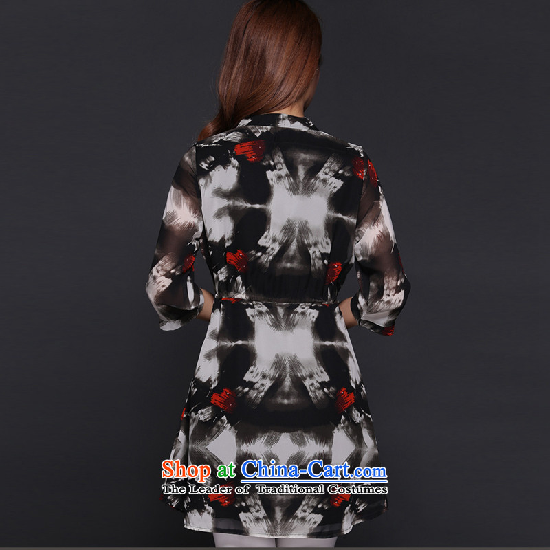 Morning to fall 2015 new to xl female chiffon skirt ink stained dress 7 Sleeve V-Neck hedge chiffon skirt 5XL( recommendations 180-200 catty black) morning to , , , shopping on the Internet