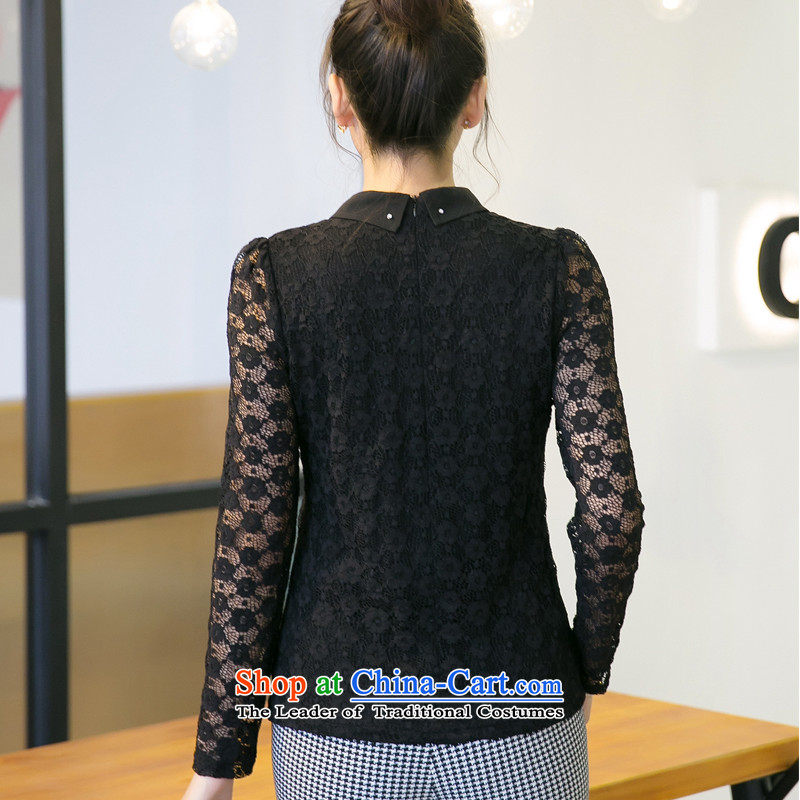 The interpolator auspicious 2015 XL women fall new Korean people thick Sau San video thin OL temperament female lace long-sleeved T-shirt, forming the Netherlands V5026 4XL(180-200 black pearl, auspicious through catty shopping on the Internet has been pr