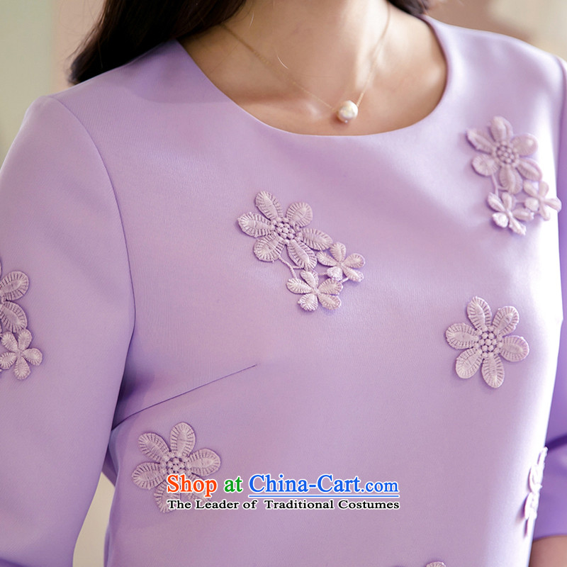 Rui Mei to to increase women's code 2015 Spring/Summer New elegant ladies decals graphics thin fifth Sau San cuff dresses V5001 L(110 Purple - 130 catties through), Jin Shui Mei-RIUMILVE) , , , shopping on the Internet