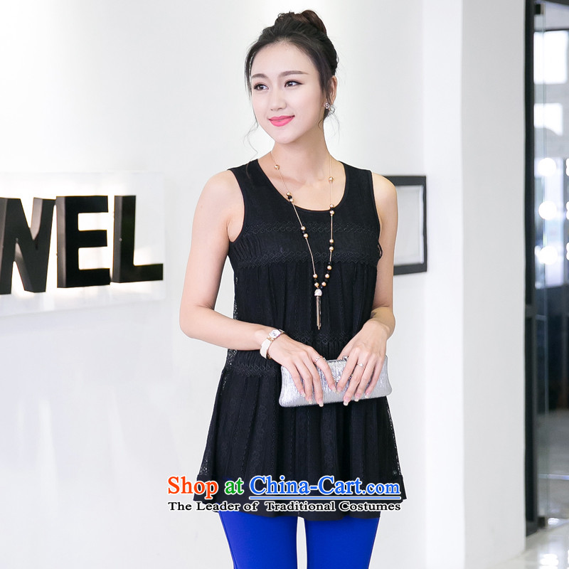 The interpolator auspicious spring and summer 2015 new larger female sweet vertical band lace nets in the stitching long lifting strap, forming the small vest v5032 shirt black 4XL, rattled auspicious shopping on the Internet has been pressed.