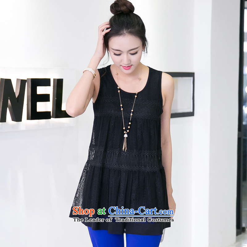 The interpolator auspicious spring and summer 2015 new larger female sweet vertical band lace nets in the stitching long lifting strap, forming the small vest v5032 shirt black 4XL, rattled auspicious shopping on the Internet has been pressed.