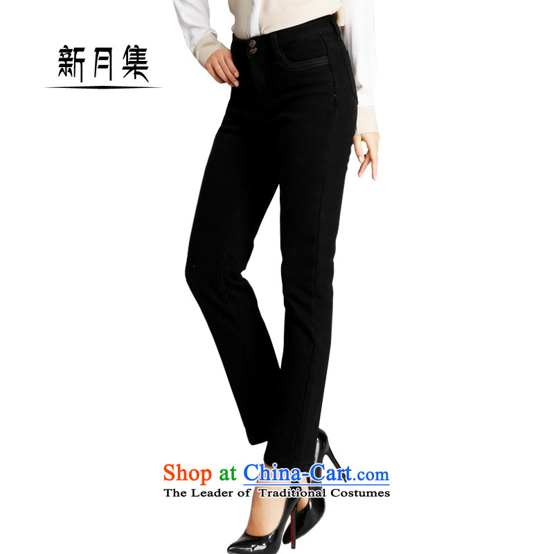 Maximum number of ladies jeans 2015 Winter New Crescent set thick MM high waist add lint-free thick mink lint-free direct-legged pants 200 catties video thin black 36 warm crescent set , , , shopping on the Internet