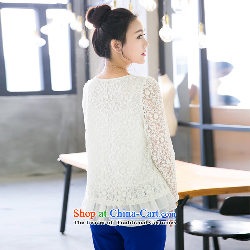 Rui Mei to spring 2015 new xl female sweet princess petticoats chiffon stitching engraving lace long-sleeved T-shirt with white XL, Shui Mei v5030 proscribed (RIUMILVE) , , , shopping on the Internet