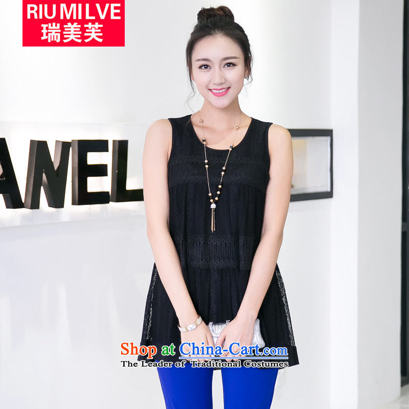 Rui Mei to? spring 2015 new xl female Fine vertical band lace small singlet that long lifting strap black?XXXL v5032 shirt