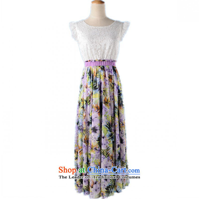 C.o.d. Package Mail 2015 New Bohemia long skirt beachside resorts skirt ultra-large xl chiffon lace spell a series of dresses stamp skirt purple M'Yi Sang land has been pressed shopping on the Internet