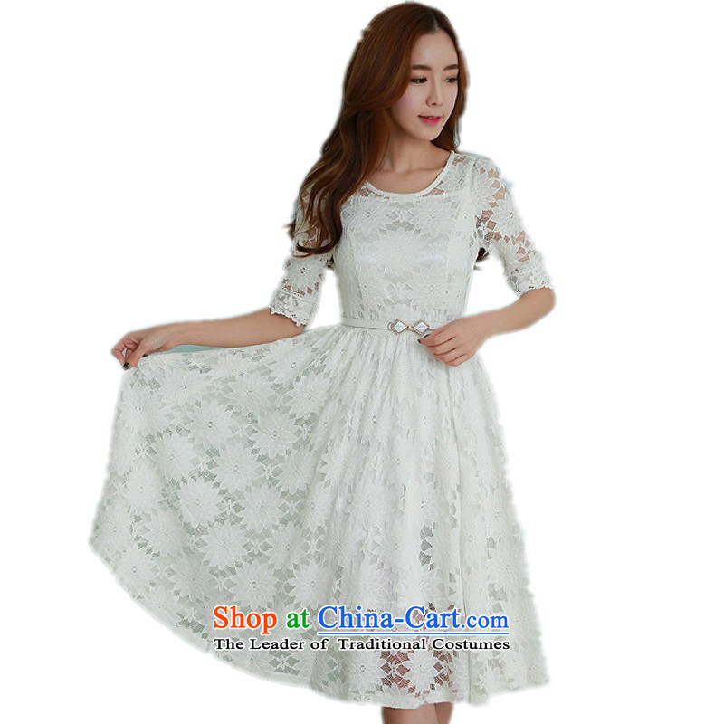 ? C.O.D. package mail as soon as possible new spring 2015 irrepressible lace spend in cuff dresses large Sau San long thin graphics dress skirt white dress WhiteXLapproximately 120-135 catty