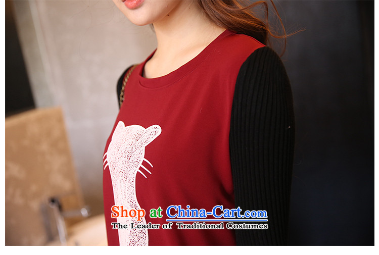 Maximum number of ladies 2014 mm thick winter clothing Korean New Graphics thin kitten alike stamp round-neck collar long-sleeved shirt relaxd dress dark red XXXL picture, prices, brand platters! The elections are supplied in the national character of distribution, so action, buy now enjoy more preferential! As soon as possible.