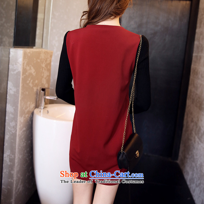 Maximum number of ladies 2014 mm thick winter clothing Korean New Graphics thin kitten alike stamp round-neck collar long-sleeved shirt relaxd dress dark red XXXL, Moses Nika shopping on the Internet has been pressed.