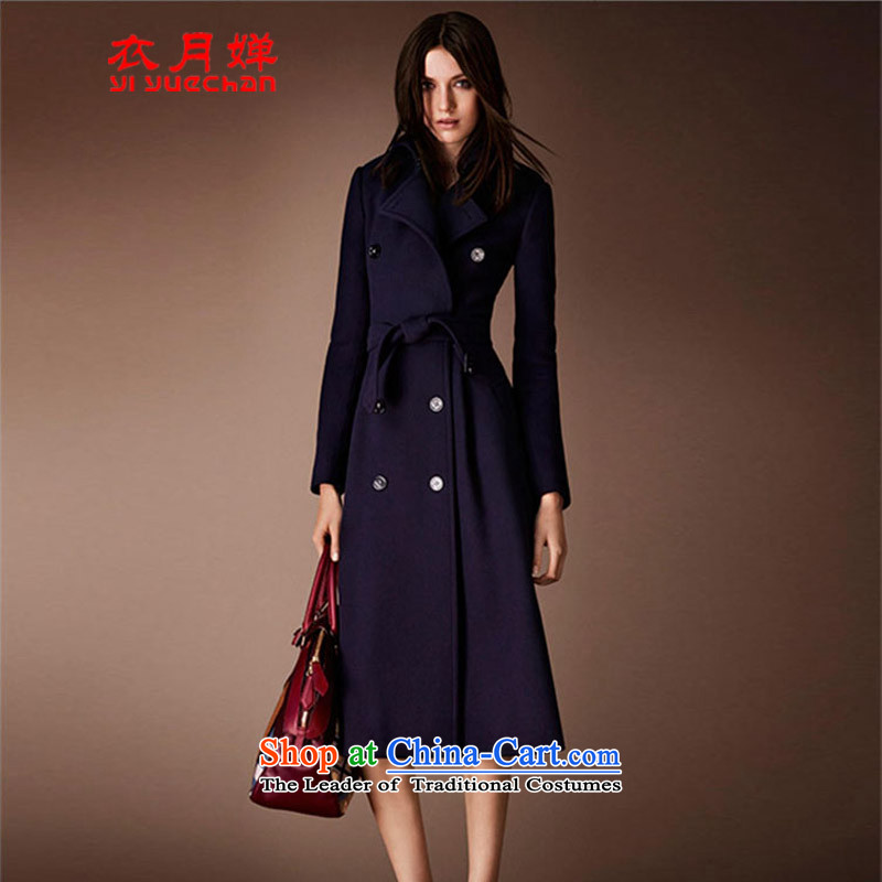 Vacuum on yi?2015 autumn and winter new European and American women in large long roll collar double-jacket female shirt gross?   Graphics thin blue coat application gross?M