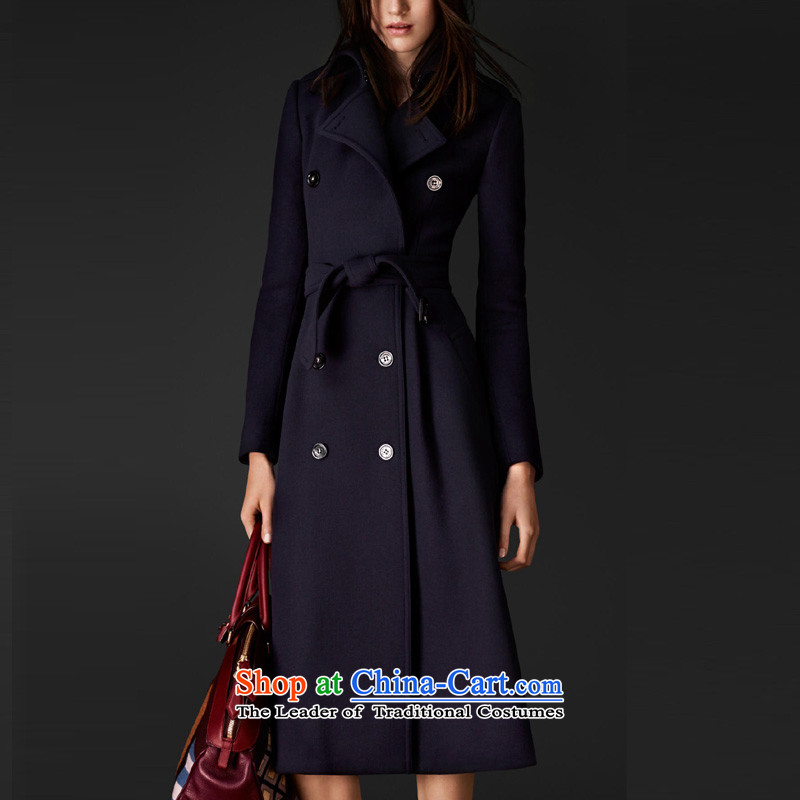 Vacuum on yi 2015 autumn and winter new European and American women in large long roll collar double-jacket female shirt gross?   Graphics thin blue coat application gross M Yi on sim (yi yue chan) , , , shopping on the Internet