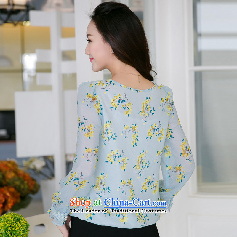 The interpolator auspicious New) Autumn 2015 large female thick MM video sweet thin lace stamp chiffon shirt long-sleeved T-shirt V5008 BLUE 3XL( T-shirt for 165-180), the burden of the interpolator auspicious shopping on the Internet has been pressed.