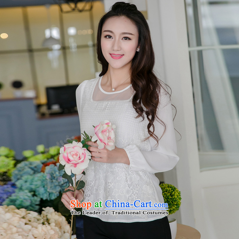 The interpolator auspicious xl women 2015 Autumn new lace stitching OSCE root yarn thick MM video thin bubbles Sau San-sleeve t-shirt, forming the Netherlands V5023 white 3XL( 165-180), the burden of the interpolator for auspicious shopping on the Interne