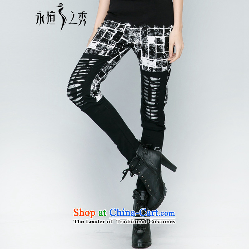 The Eternal Soo-to increase women's code 2015 Autumn replacing thick, Hin in new thin waist engraving burned out large castor trousers, forming the thin long pants Graphics Black 2XL, eternal Soo , , , shopping on the Internet