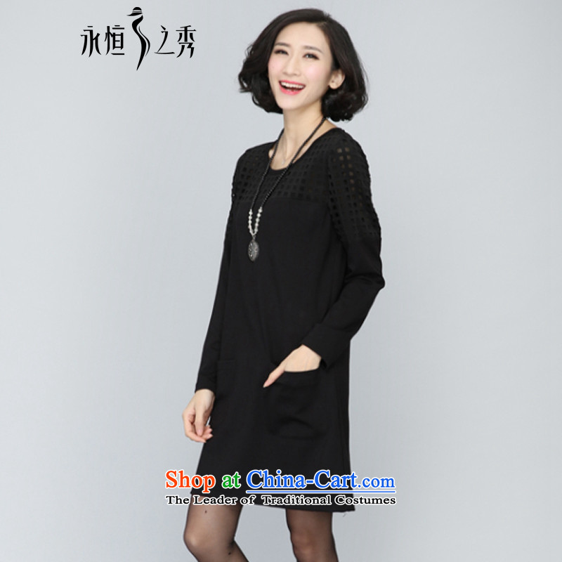 The Eternal-soo to xl women's dresses thick mm thick, Hin thin, fall 2015 new thick sister Korean engraving burned out long-sleeved black skirt 3XL, eternal Soo , , , shopping on the Internet