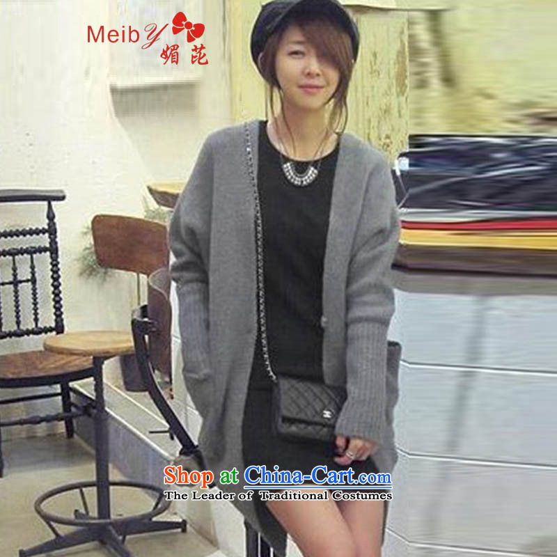 Maximum number of ladies wild of autumn and winter large new women's sleek and versatile sweater jacket in long Korean won new version of loose spring and autumn knitwear female 812 gray are code, of meiby (shopping on the Internet has been pressed.)
