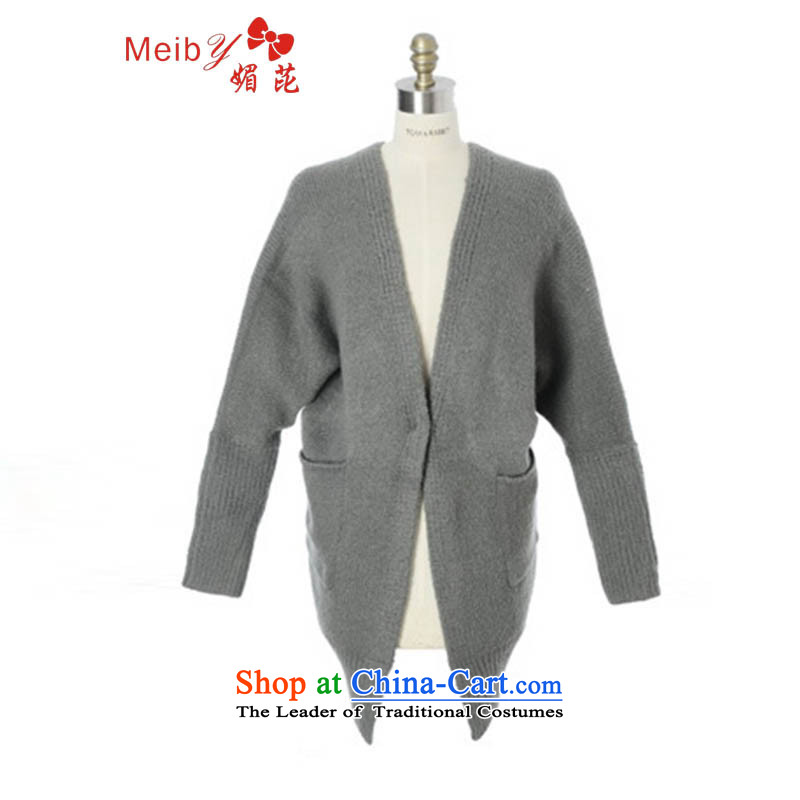 Maximum number of ladies wild of autumn and winter large new women's sleek and versatile sweater jacket in long Korean won new version of loose spring and autumn knitwear female 812 gray are code, of meiby (shopping on the Internet has been pressed.)